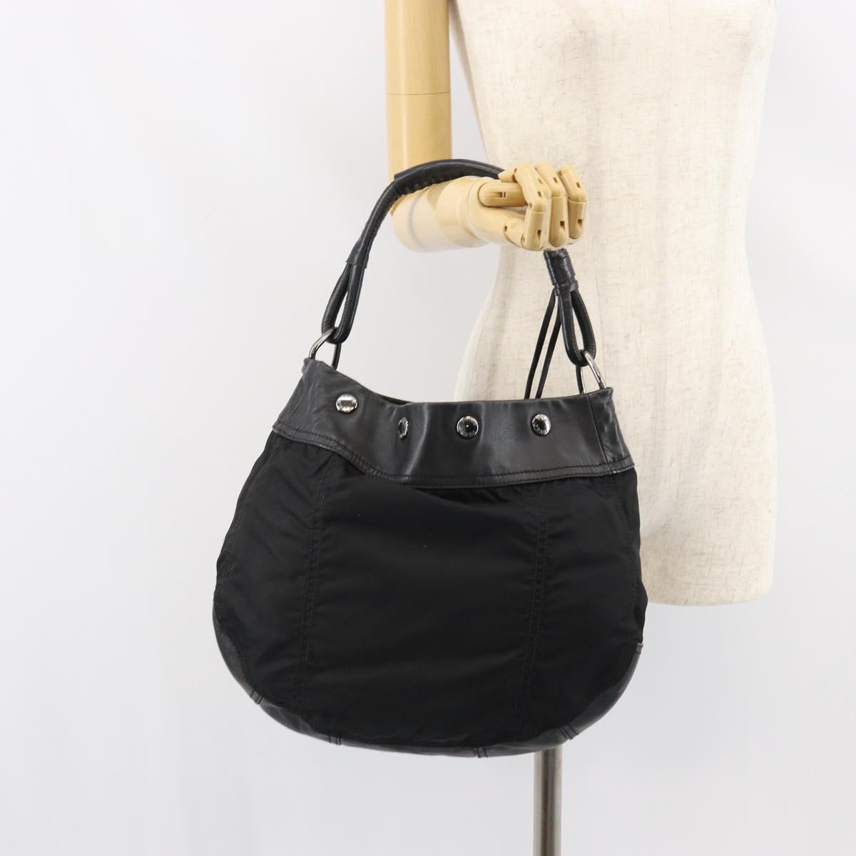 PRADA Shoulder Bag Nylon Leather Black Silver Auth bs31716