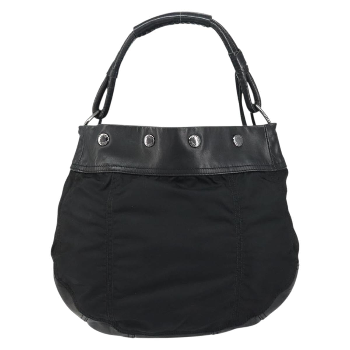 PRADA Shoulder Bag Nylon Leather Black Silver Auth bs31716