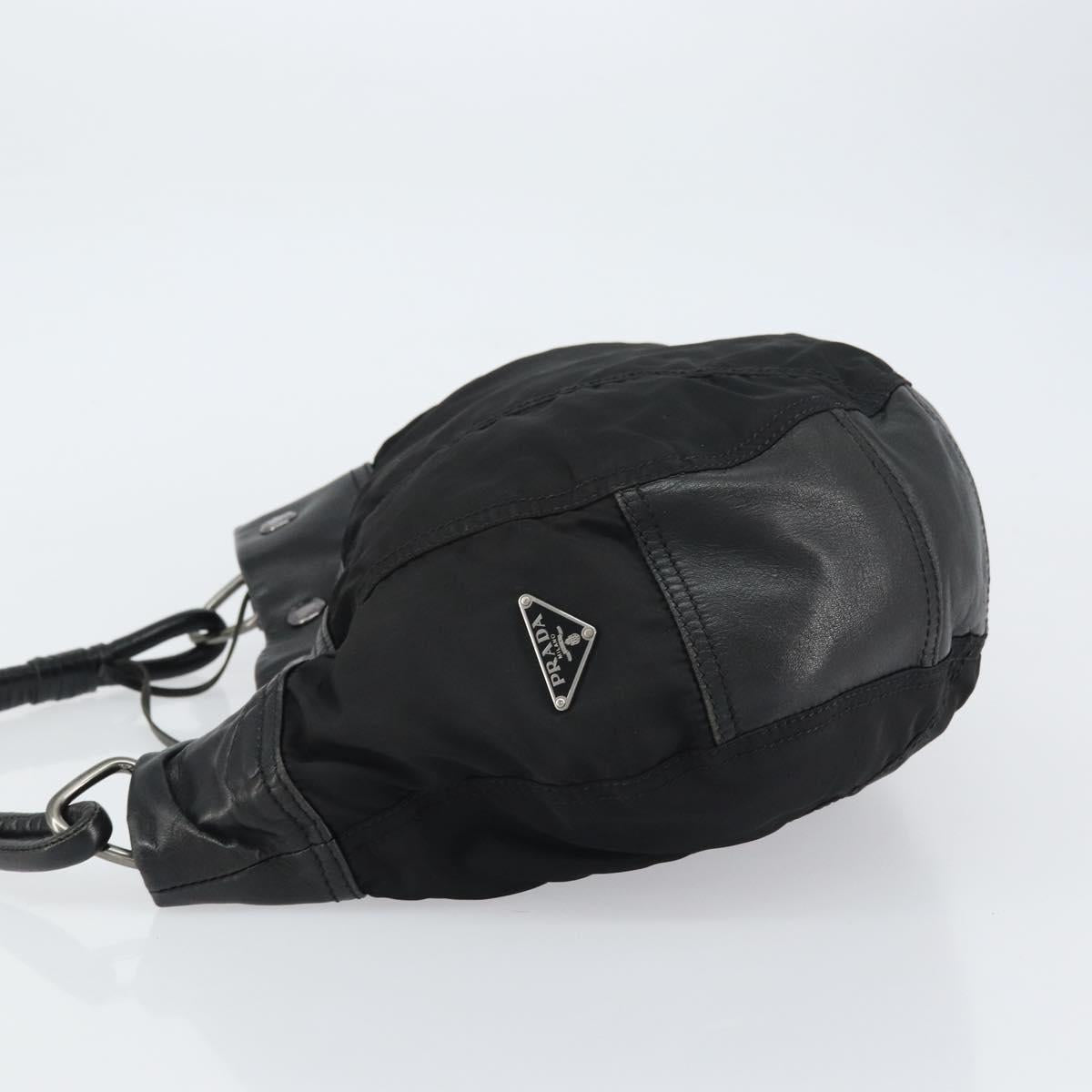 PRADA Shoulder Bag Nylon Leather Black Silver Auth bs31716