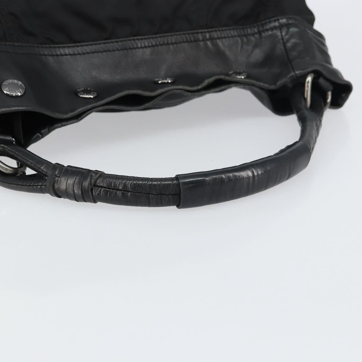 PRADA Shoulder Bag Nylon Leather Black Silver Auth bs31716