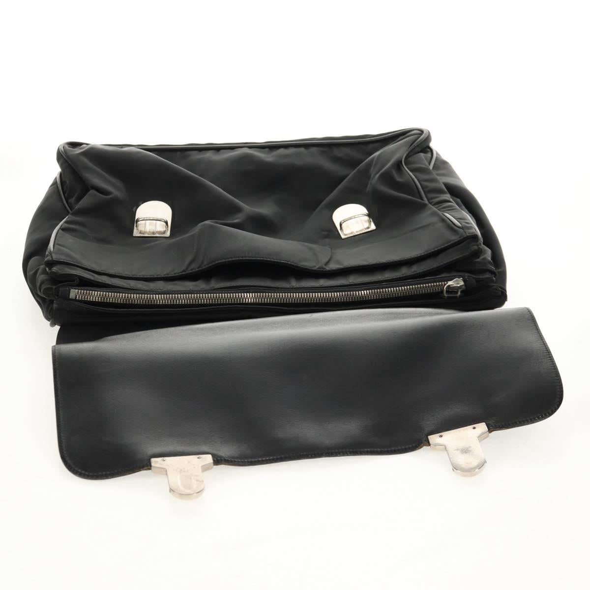 PRADA Business Bag Nylon Leather Black Silver Auth bs31717