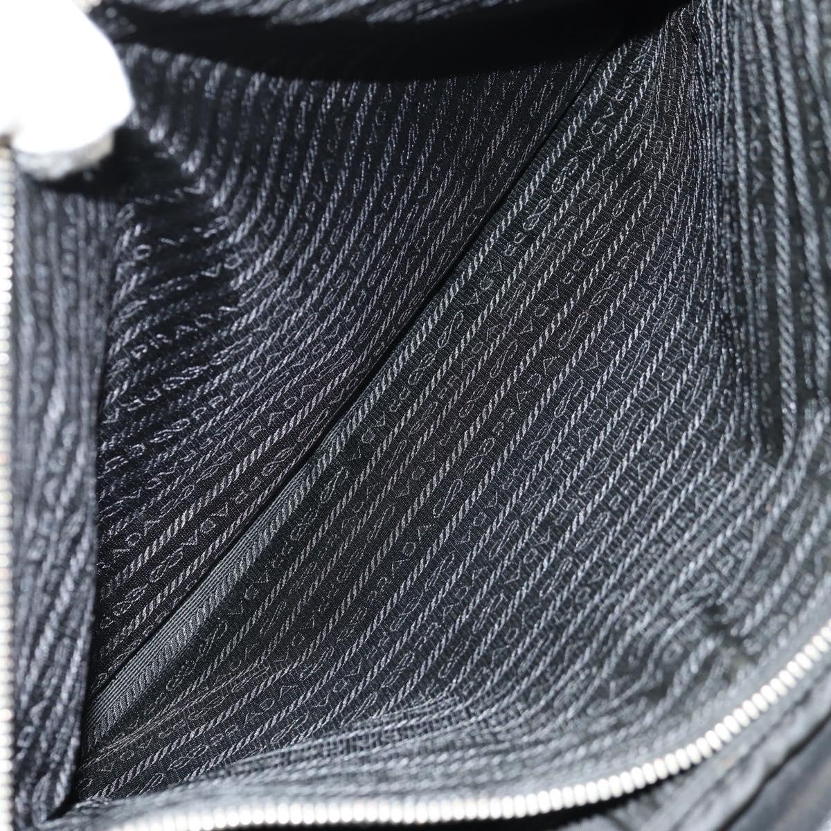 PRADA Business Bag Nylon Leather Black Silver Auth bs31717