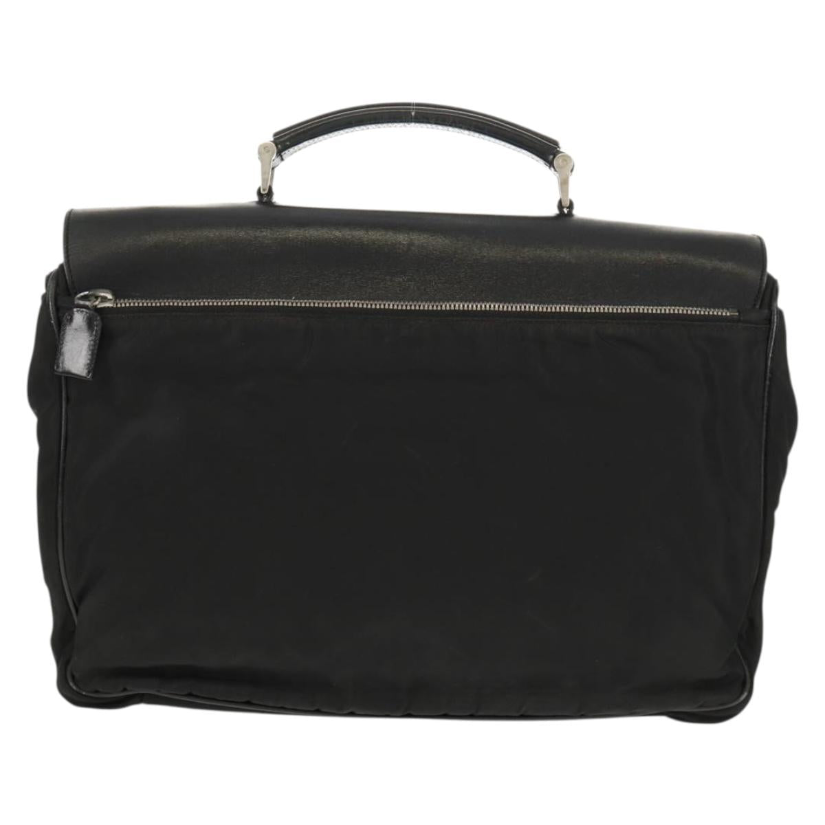 PRADA Business Bag Nylon Leather Black Silver Auth bs31717