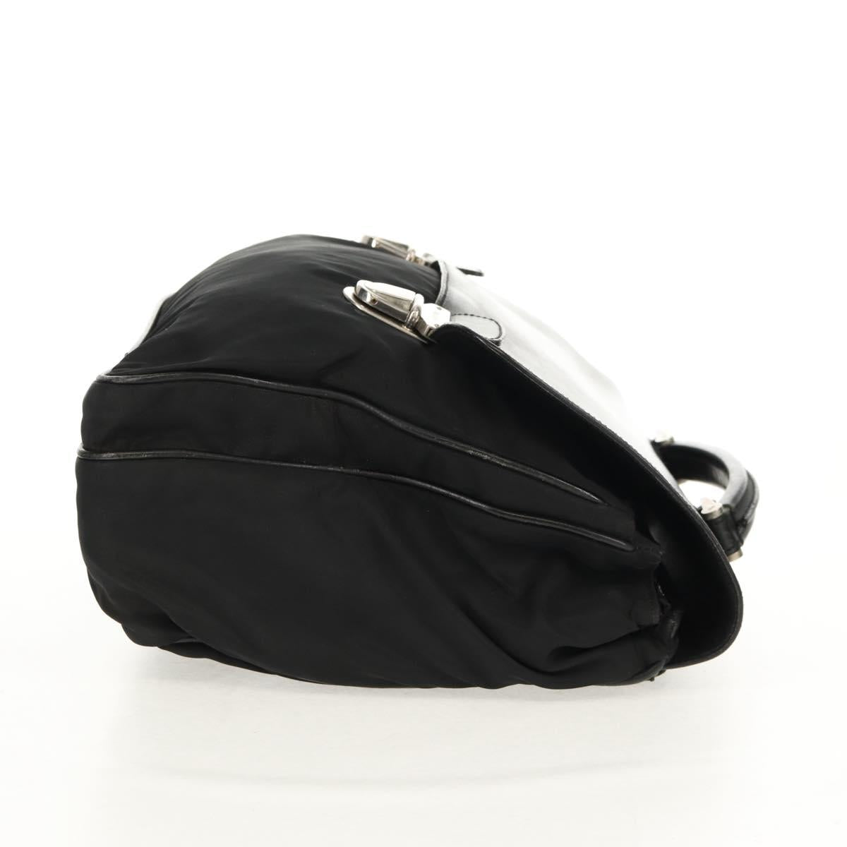 PRADA Business Bag Nylon Leather Black Silver Auth bs31717