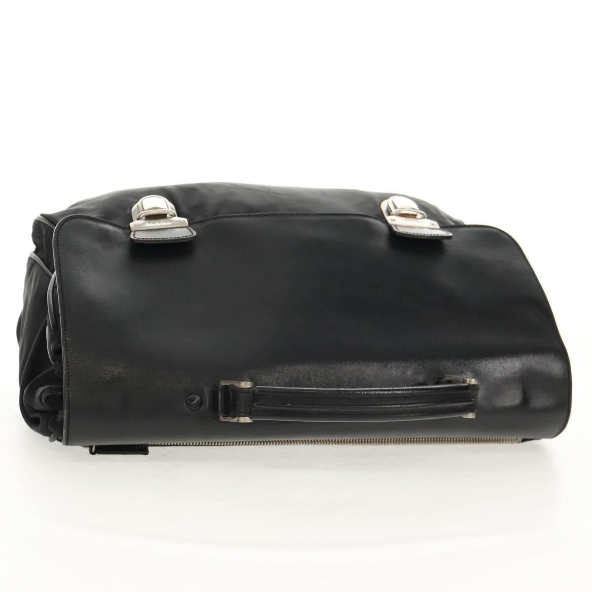 PRADA Business Bag Nylon Leather Black Silver Auth bs31717