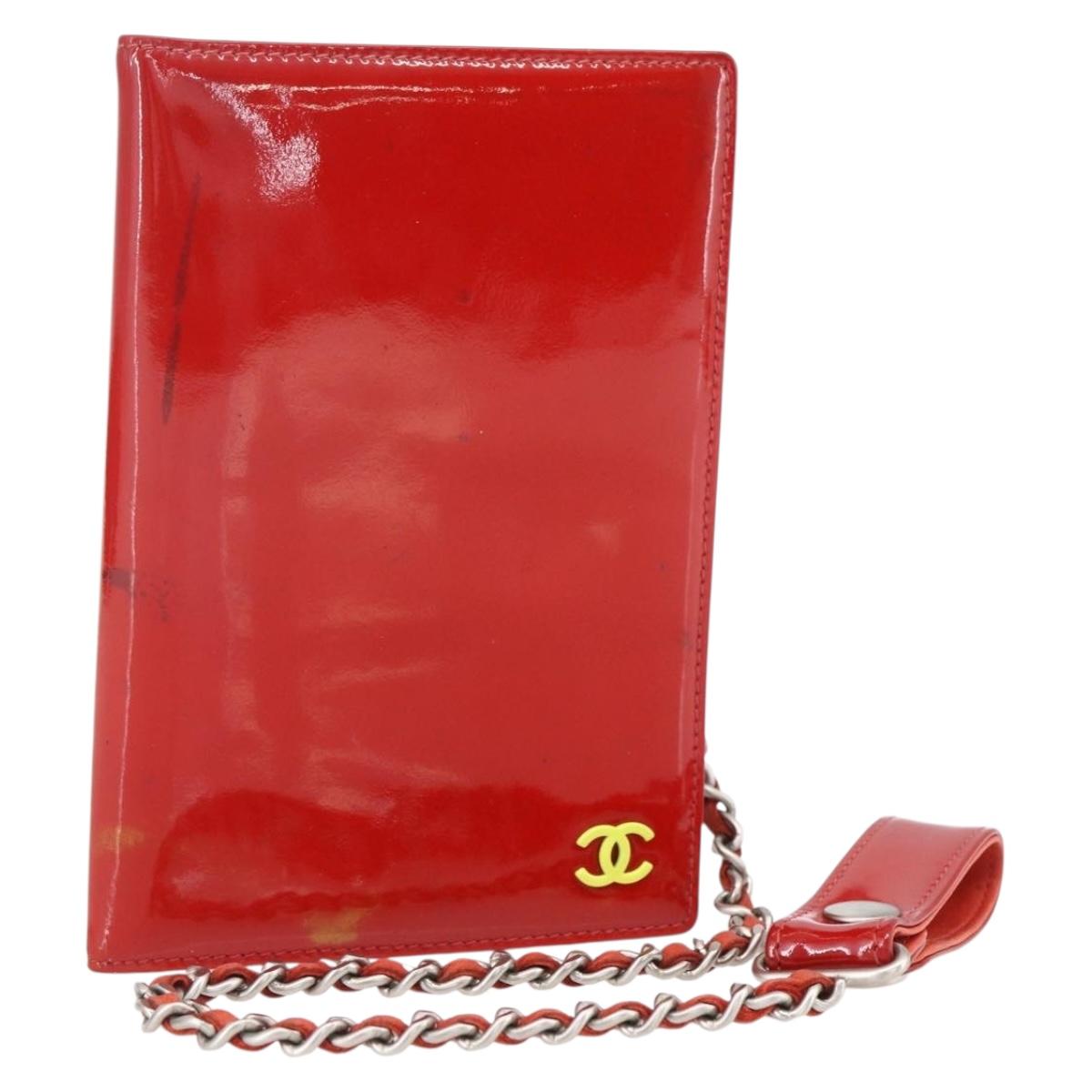 CHANEL Card Case Enamel Red CC Auth bs31726