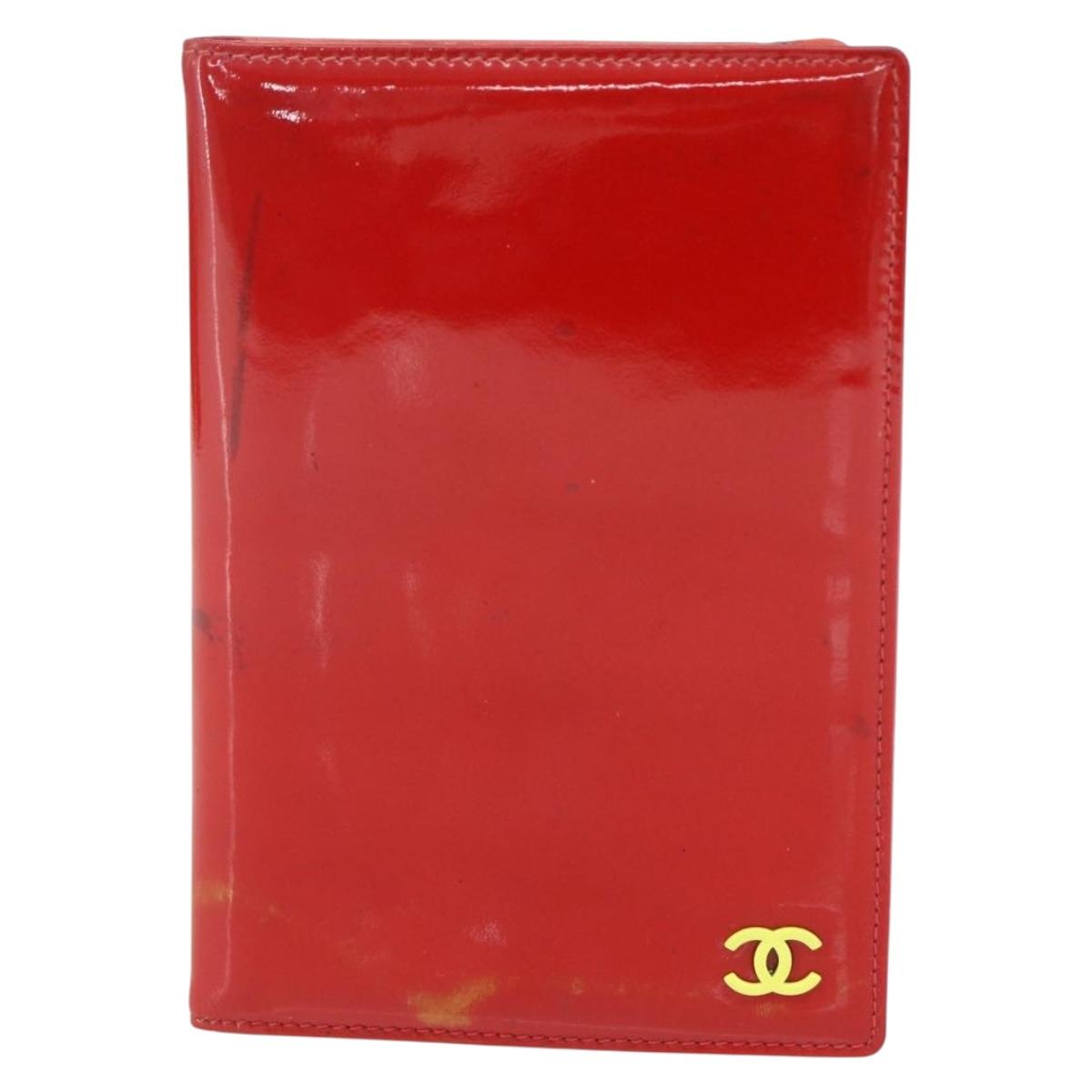 CHANEL Card Case Enamel Red CC Auth bs31726