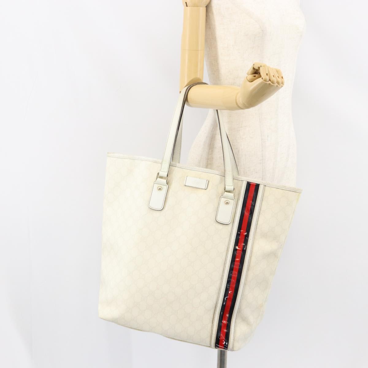 GUCCI GG Supreme Tote Bag PVC Leather White Gold 152630 Auth bs31729