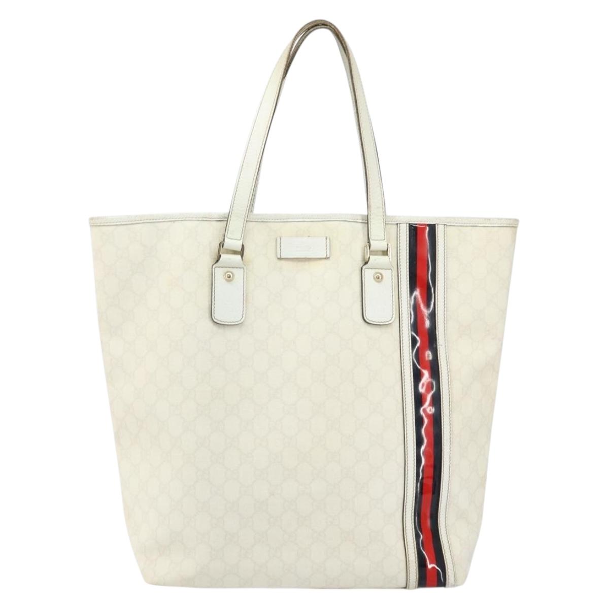 GUCCI GG Supreme Tote Bag PVC Leather White Gold 152630 Auth bs31729