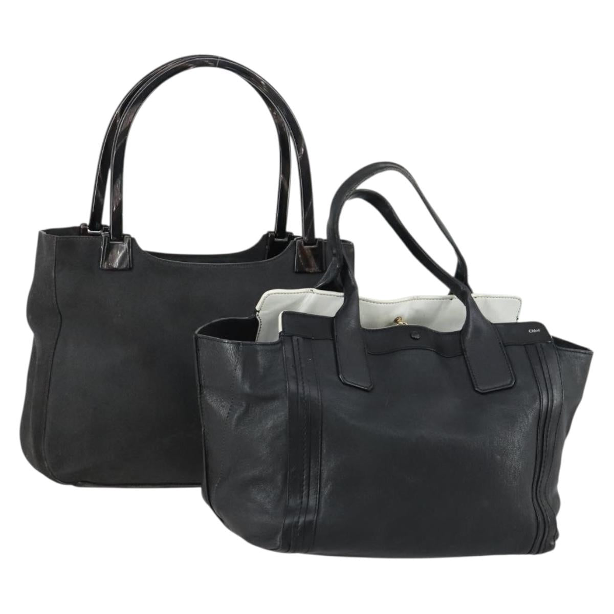 Chloe PRADA Hand Bag Leather 2 Set Black Auth bs31737
