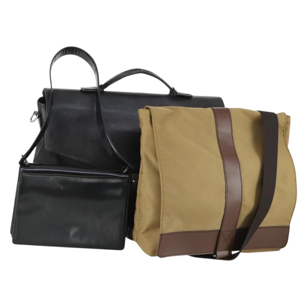Salvatore Ferragamo Shoulder Bag Nylon Leather 3 Set Black Beige Auth bs31740
