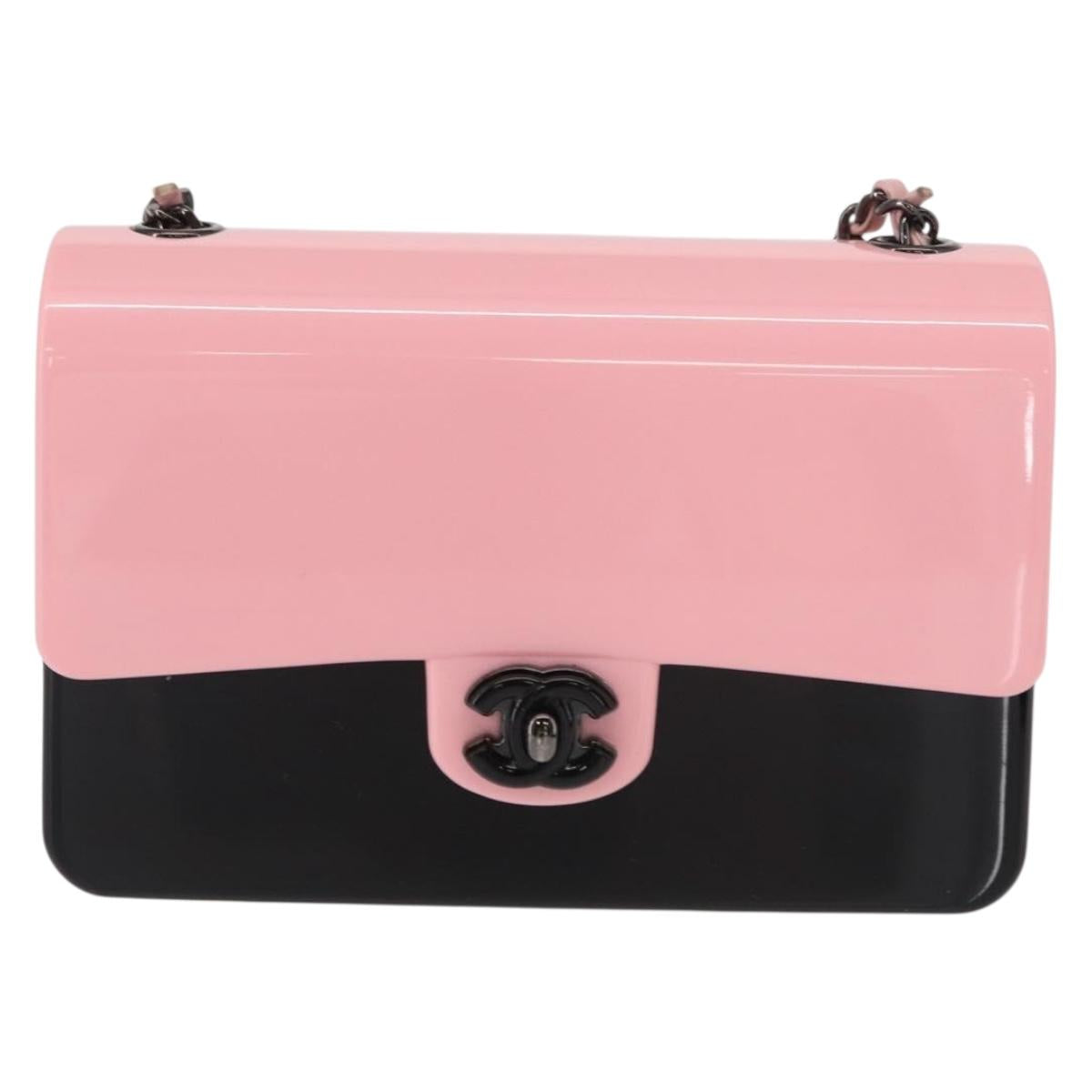 CHANEL Chain evening bag Shoulder Bag plexi Black Pink CC Auth bs31743SM