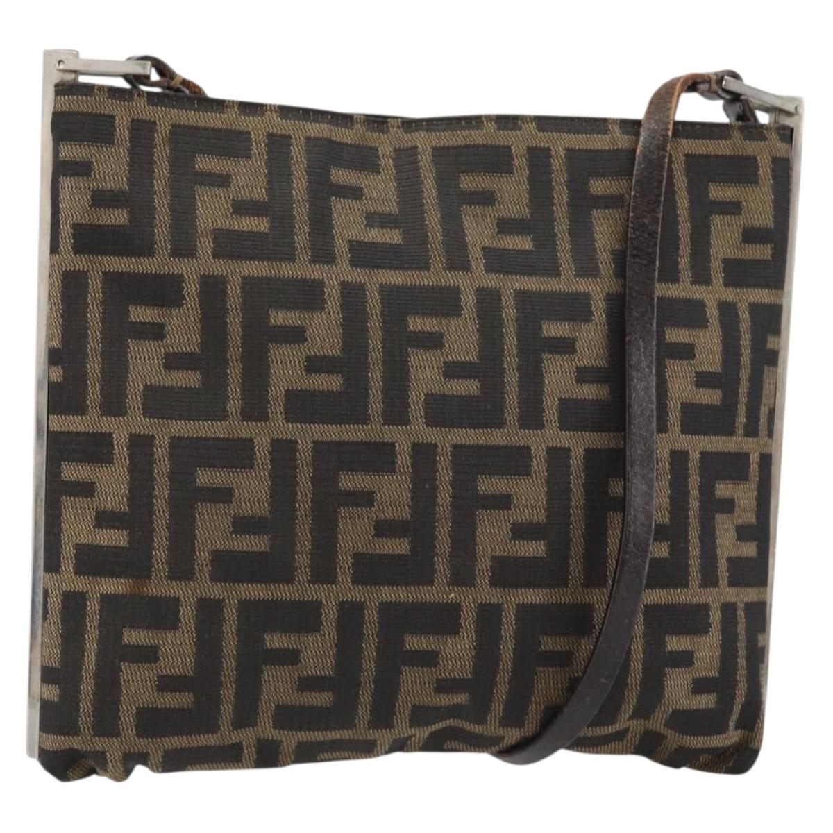 FENDI Zucca Canvas Shoulder Bag Brown Black Auth bs31744