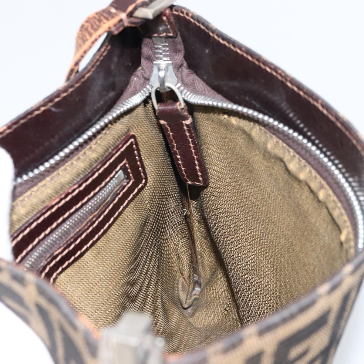 FENDI Zucca Canvas Shoulder Bag Brown Black Auth bs31744