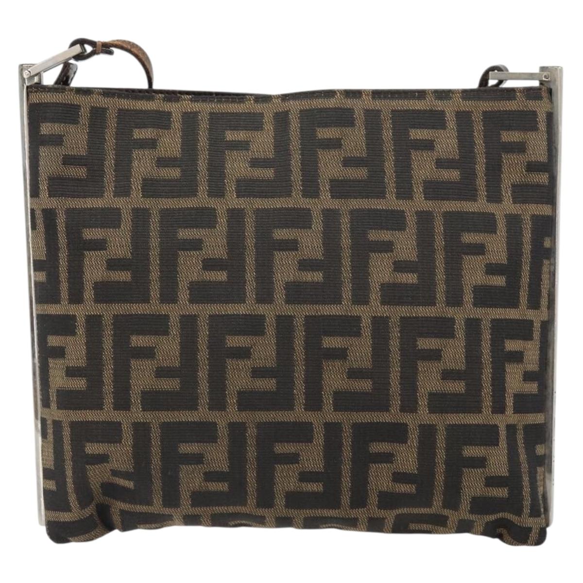 FENDI Zucca Canvas Shoulder Bag Brown Black Auth bs31744