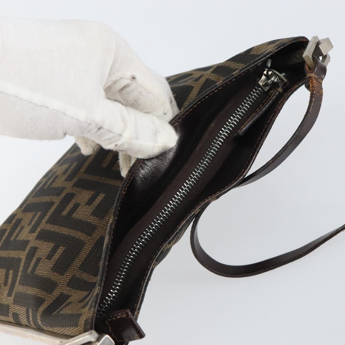 FENDI Zucca Canvas Shoulder Bag Brown Black Auth bs31744