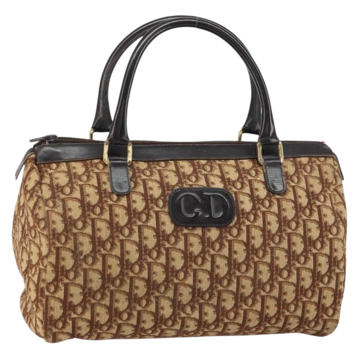 Christian Dior Trotter Canvas Hand Bag Brown Gold Auth bs31749