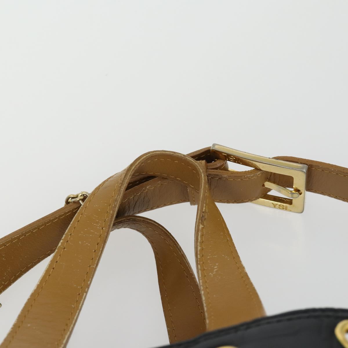 SAINT LAURENT Hand Bag Leather PVC 2way Black Brown gold Auth bs31752