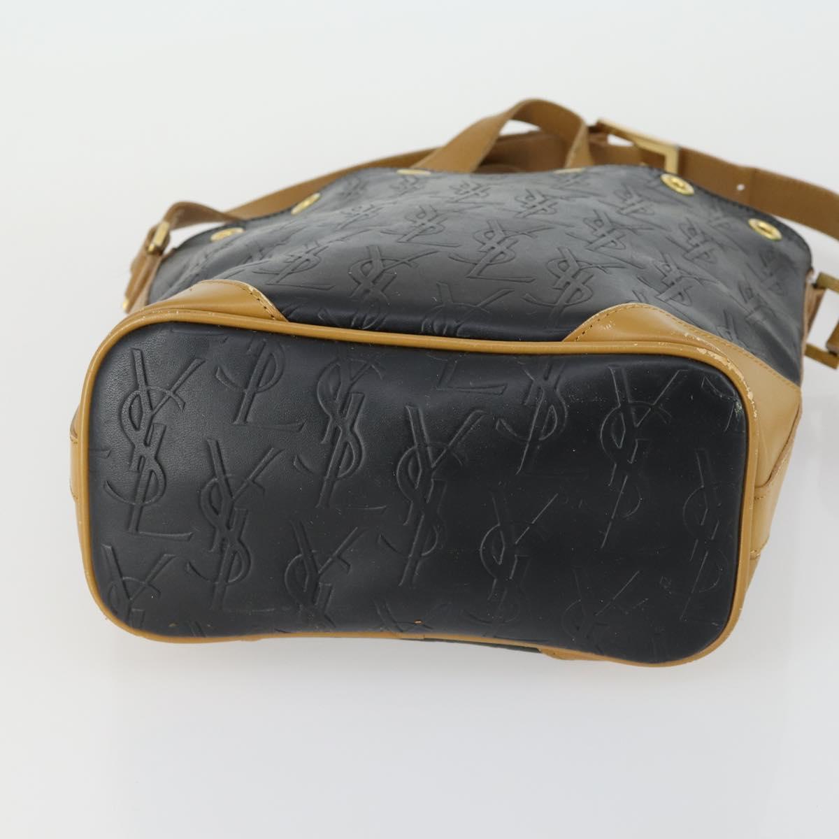 SAINT LAURENT Hand Bag Leather PVC 2way Black Brown gold Auth bs31752