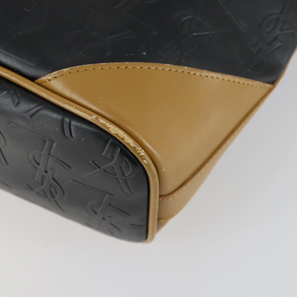 SAINT LAURENT Hand Bag Leather PVC 2way Black Brown gold Auth bs31752