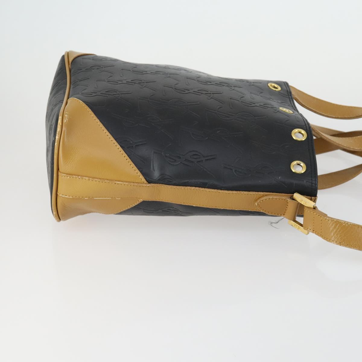 SAINT LAURENT Hand Bag Leather PVC 2way Black Brown gold Auth bs31752