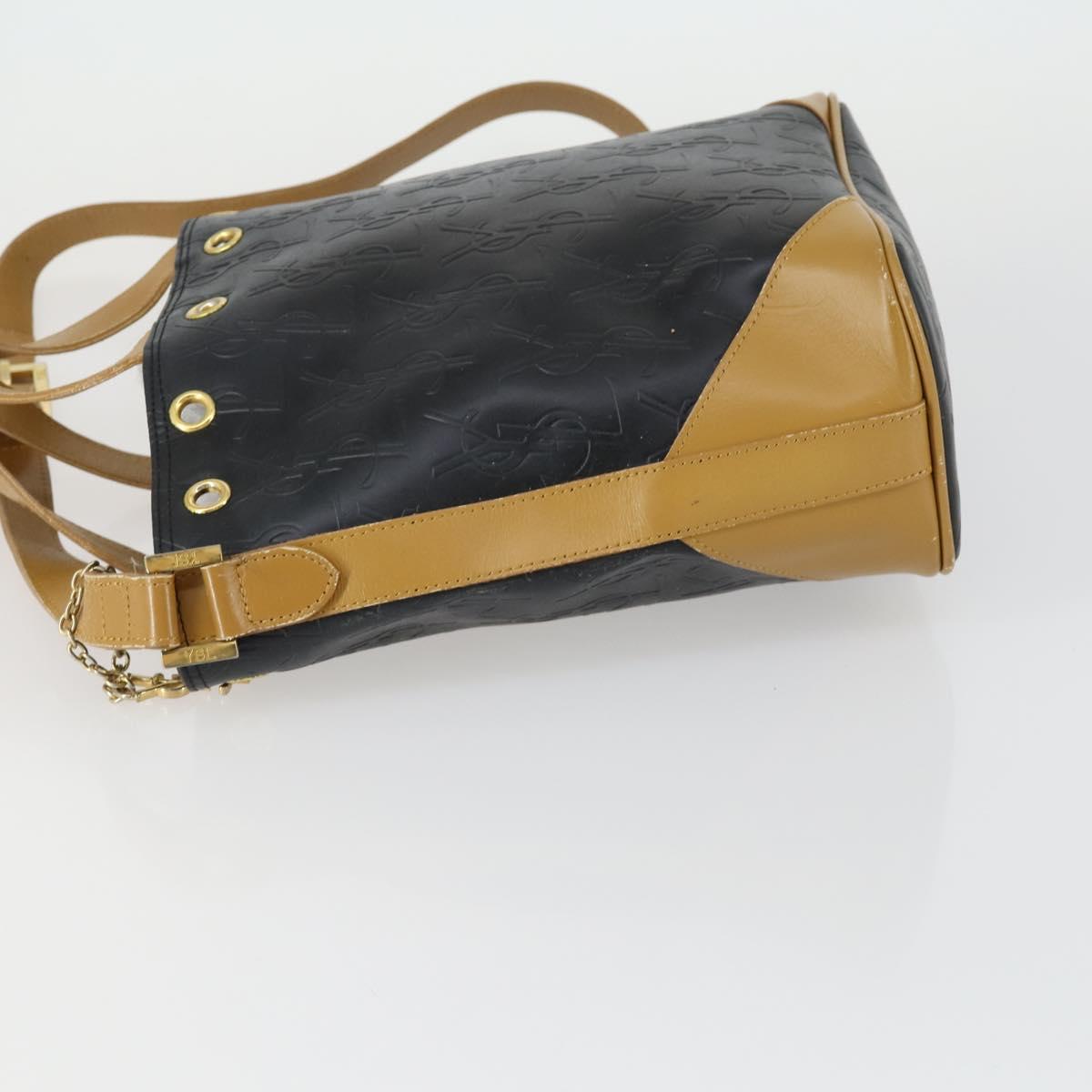 SAINT LAURENT Hand Bag Leather PVC 2way Black Brown gold Auth bs31752