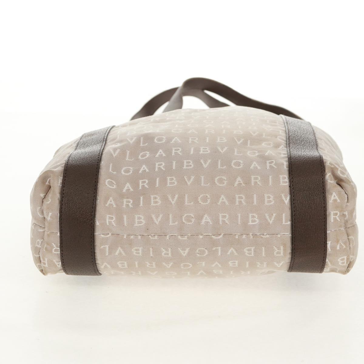 BVLGARI Logo Mania Tote Bag Canvas Beige Brown Silver Auth bs31753