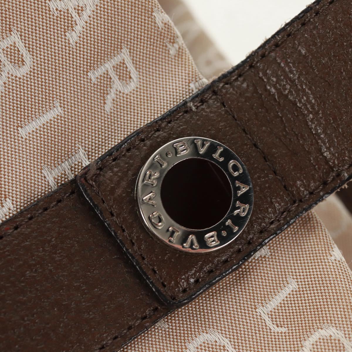 BVLGARI Logo Mania Tote Bag Canvas Beige Brown Silver Auth bs31753