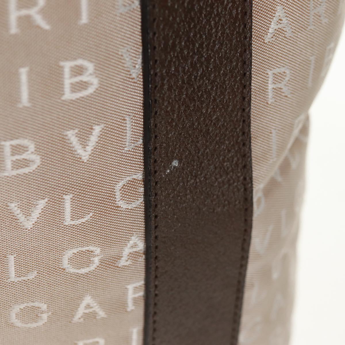 BVLGARI Logo Mania Tote Bag Canvas Beige Brown Silver Auth bs31753