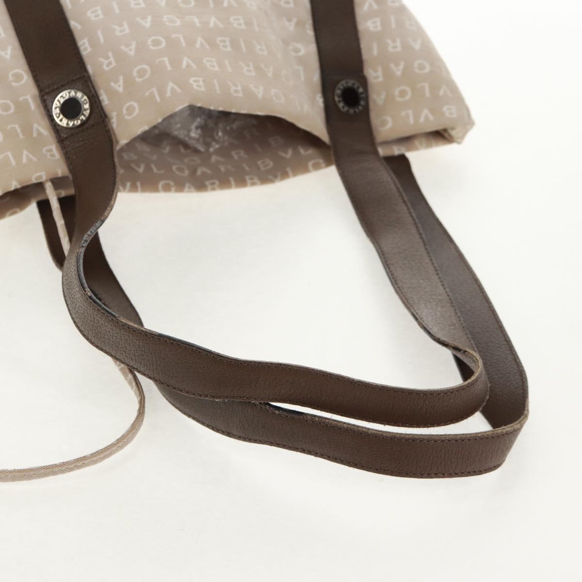 BVLGARI Logo Mania Tote Bag Canvas Beige Brown Silver Auth bs31753