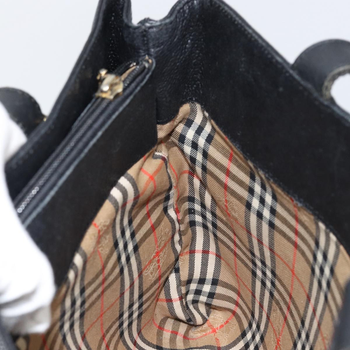 BURBERRY Hand Bag Leather Black Gold Auth bs31757