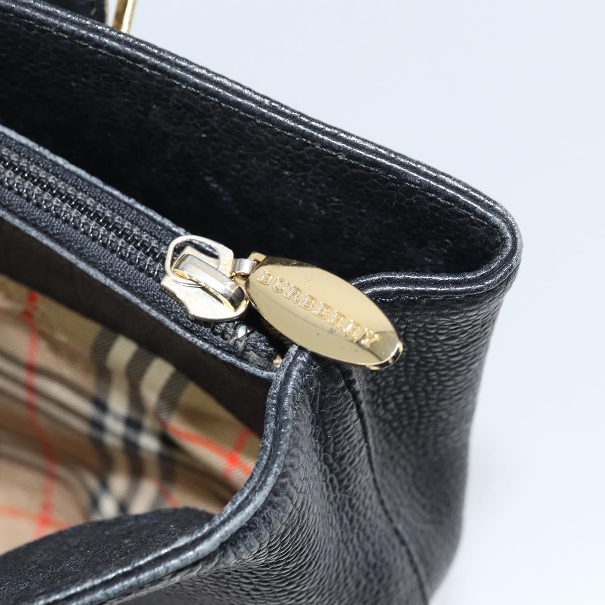 BURBERRY Hand Bag Leather Black Gold Auth bs31757