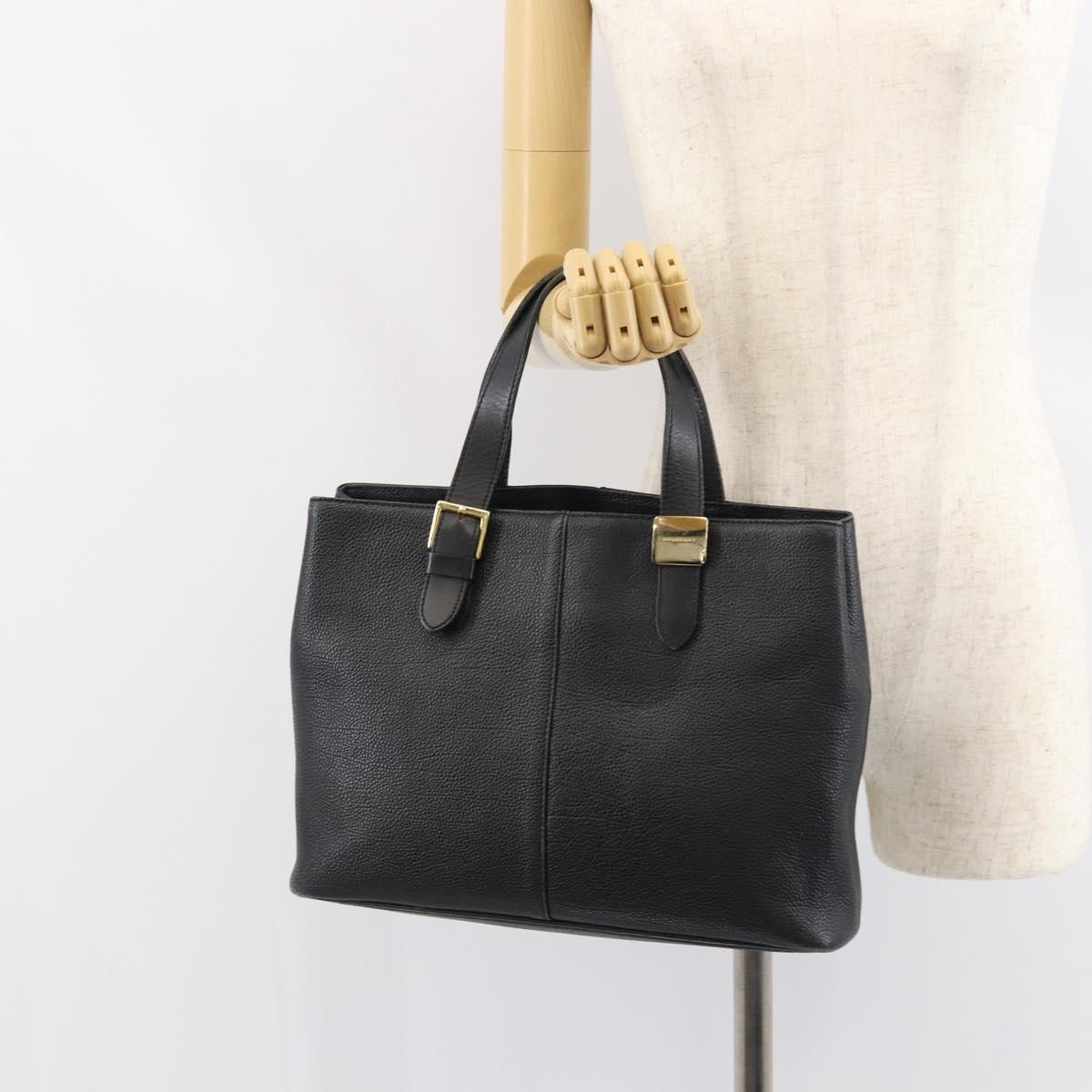 BURBERRY Hand Bag Leather Black Gold Auth bs31757