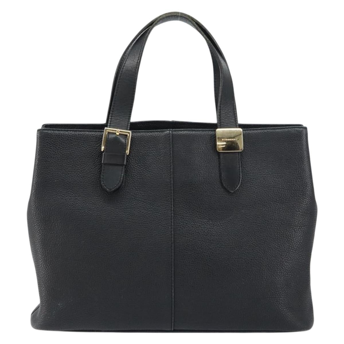 BURBERRY Hand Bag Leather Black Gold Auth bs31757