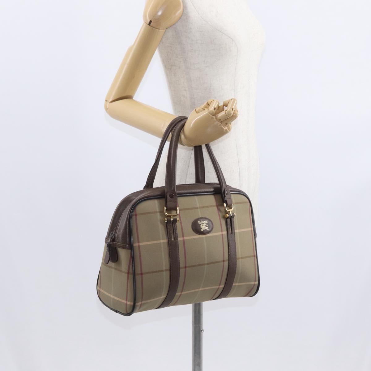 Burberrys Nova Check Hand Bag Canvas Beige Gold Auth bs31758