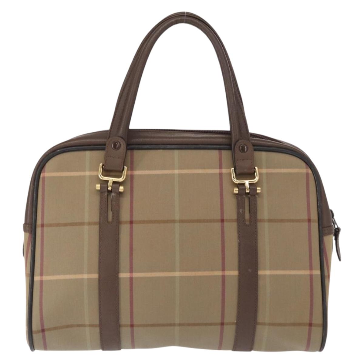 Burberrys Nova Check Hand Bag Canvas Beige Gold Auth bs31758