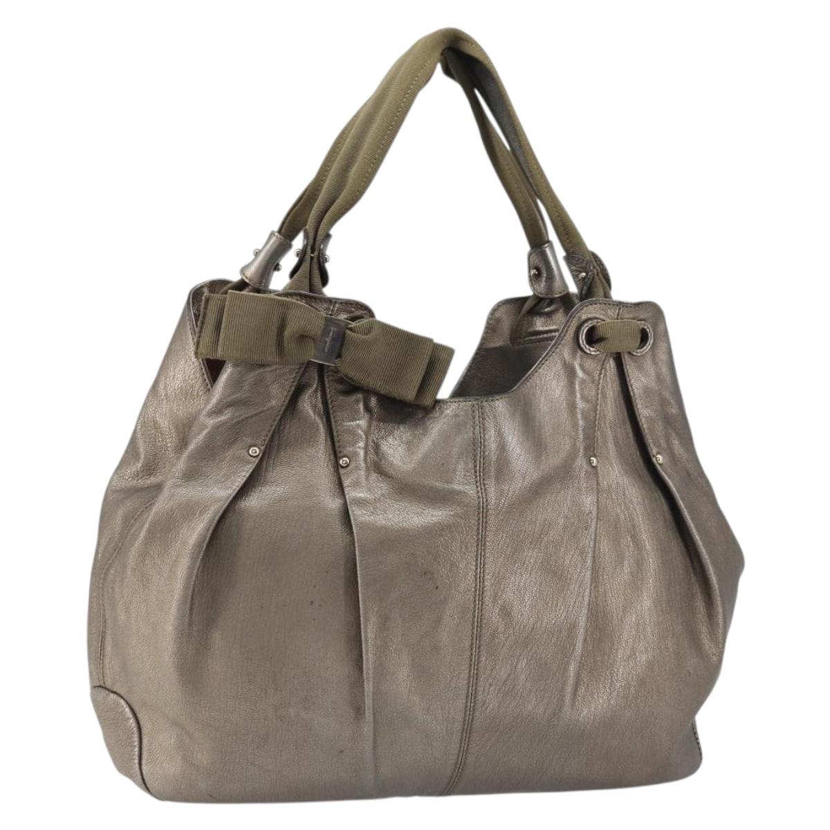 Salvatore Ferragamo Vala Hand Bag Leather Gold Tone Auth bs31761