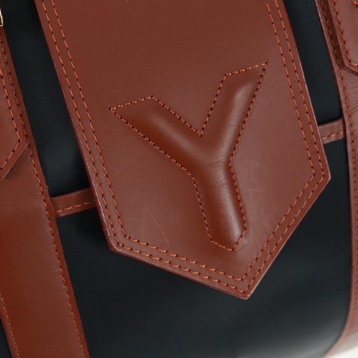 SAINT LAURENT Boston Bag Nylon Leather Navy Gold Auth bs31763