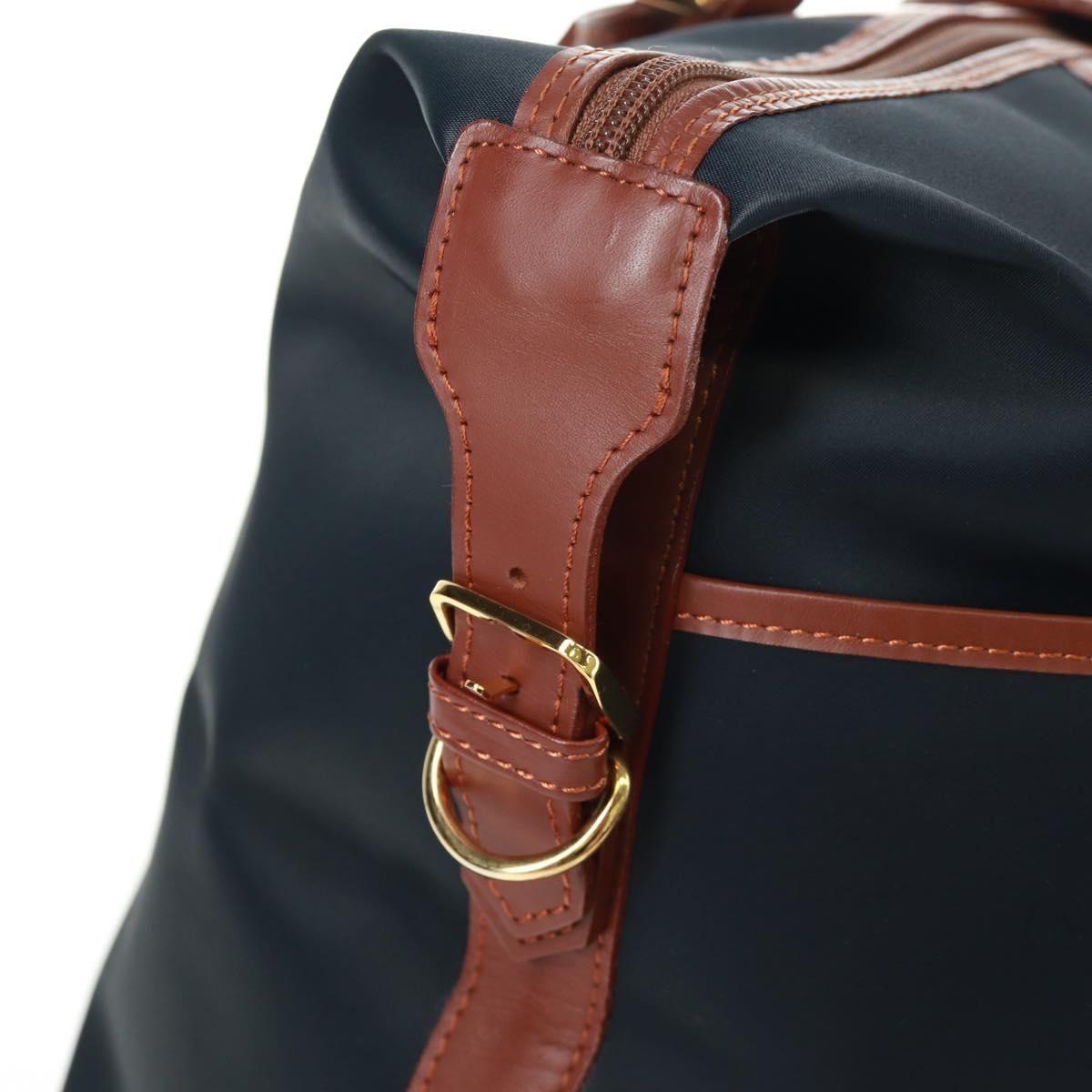 SAINT LAURENT Boston Bag Nylon Leather Navy Gold Auth bs31763