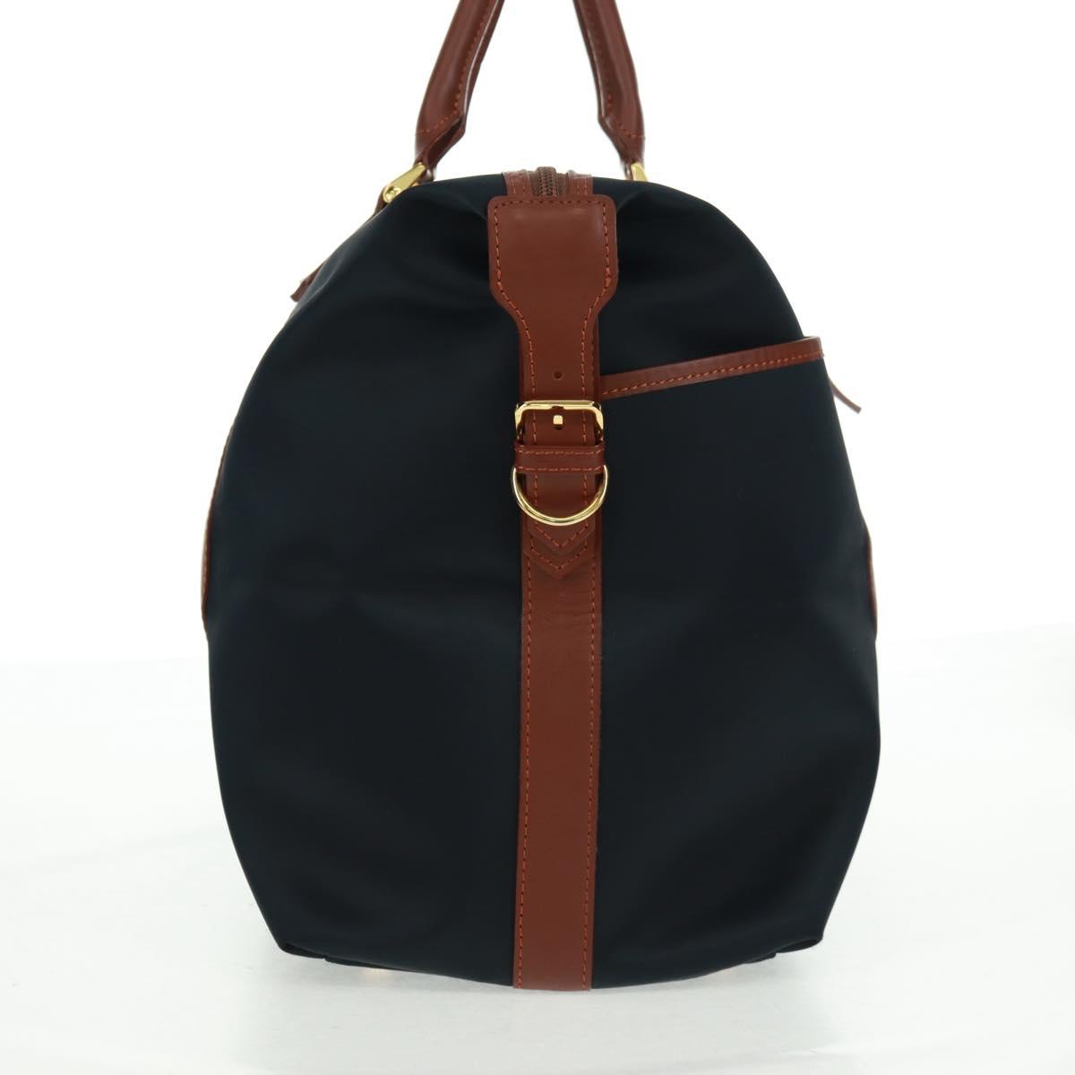 SAINT LAURENT Boston Bag Nylon Leather Navy Gold Auth bs31763