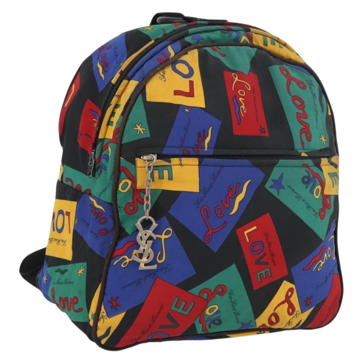 SAINT LAURENT Backpack Nylon Multicolor Gold Auth bs31764