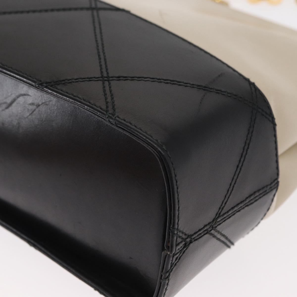 Salvatore Ferragamo Chain Shoulder Bag Leather White Black gold Auth bs31765