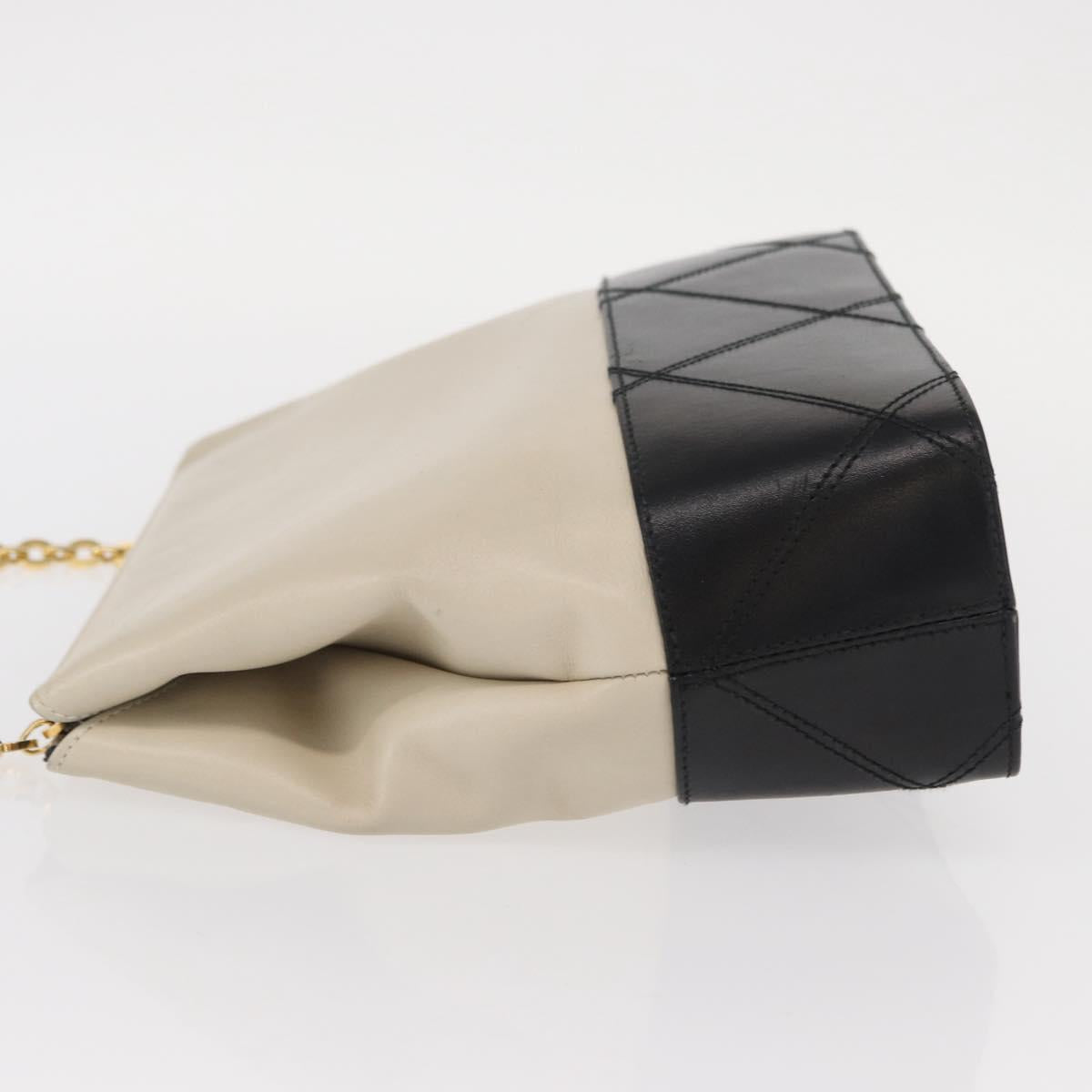 Salvatore Ferragamo Chain Shoulder Bag Leather White Black gold Auth bs31765