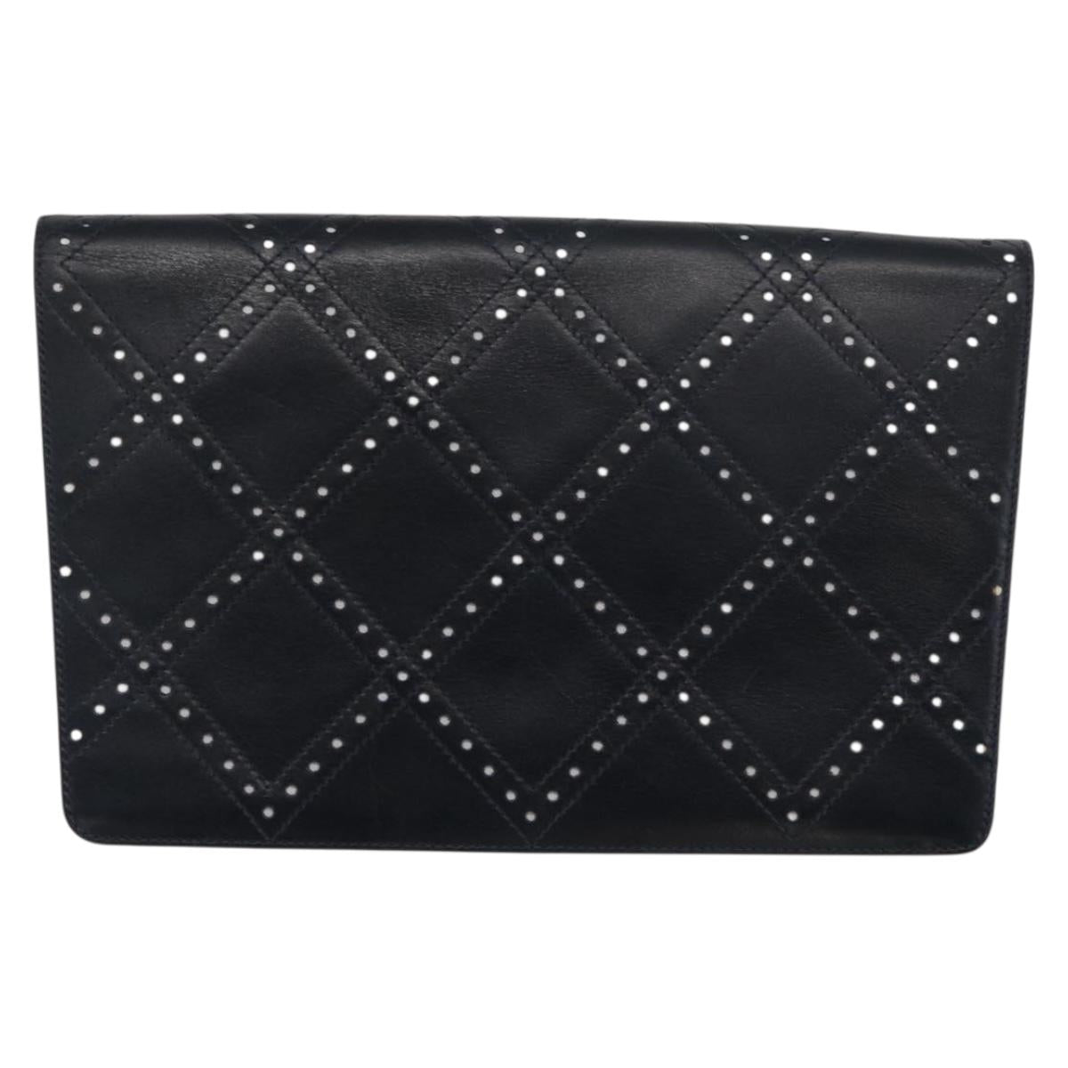 Salvatore Ferragamo Clutch Bag Leather Navy White gold Auth bs31766