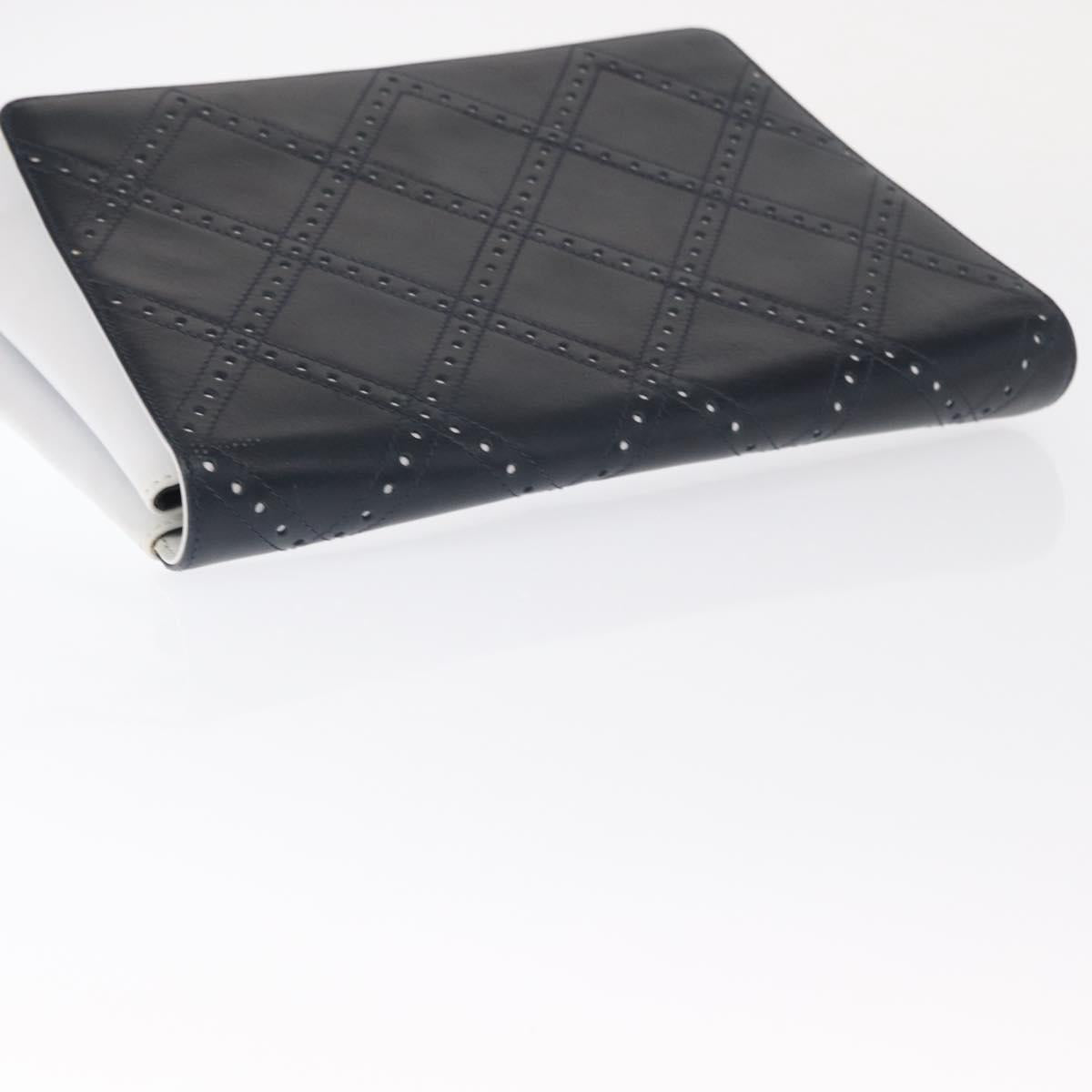 Salvatore Ferragamo Clutch Bag Leather Navy White gold Auth bs31766