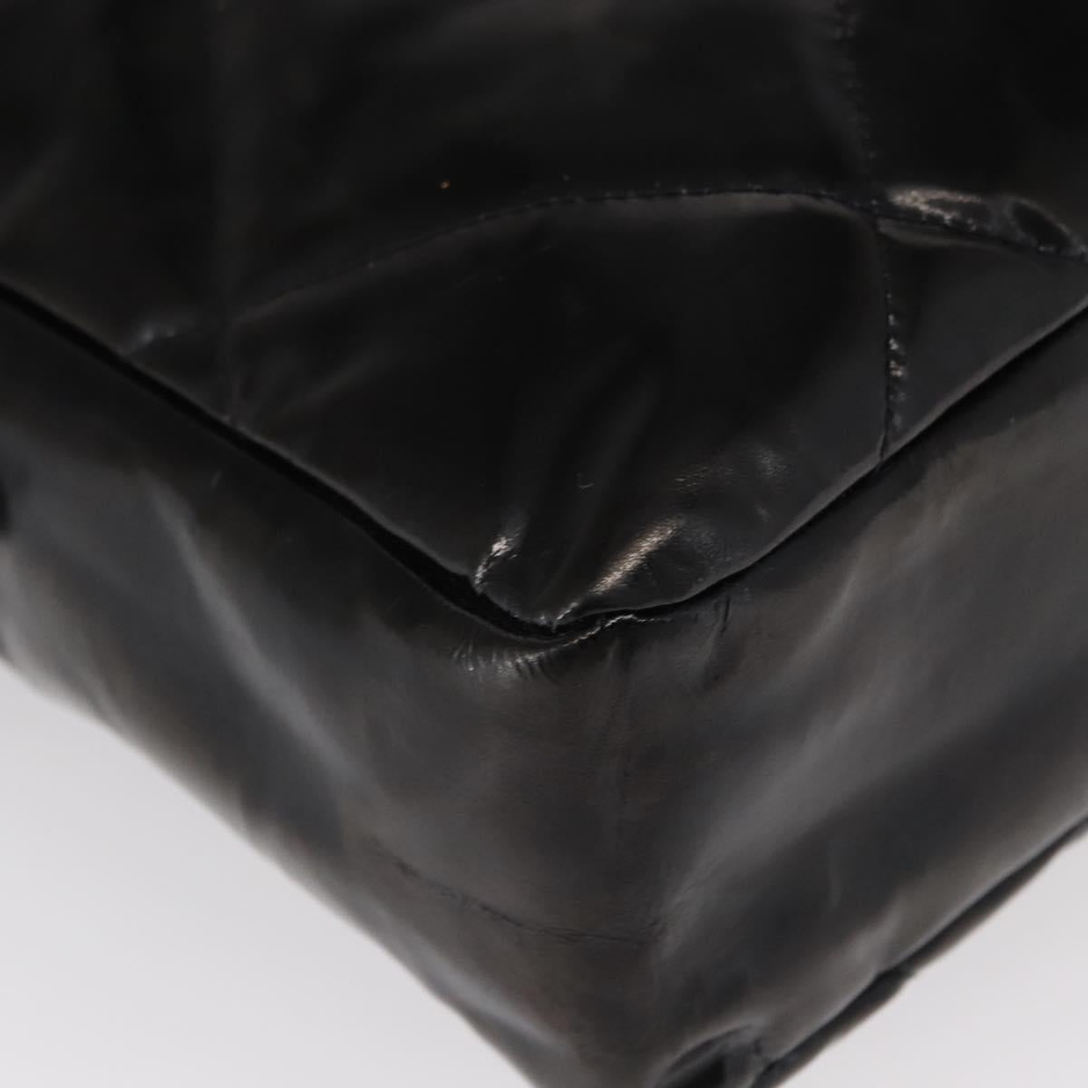 CHANEL Matelasse Shoulder Bag Enamel Black Silver CC Auth bs31793