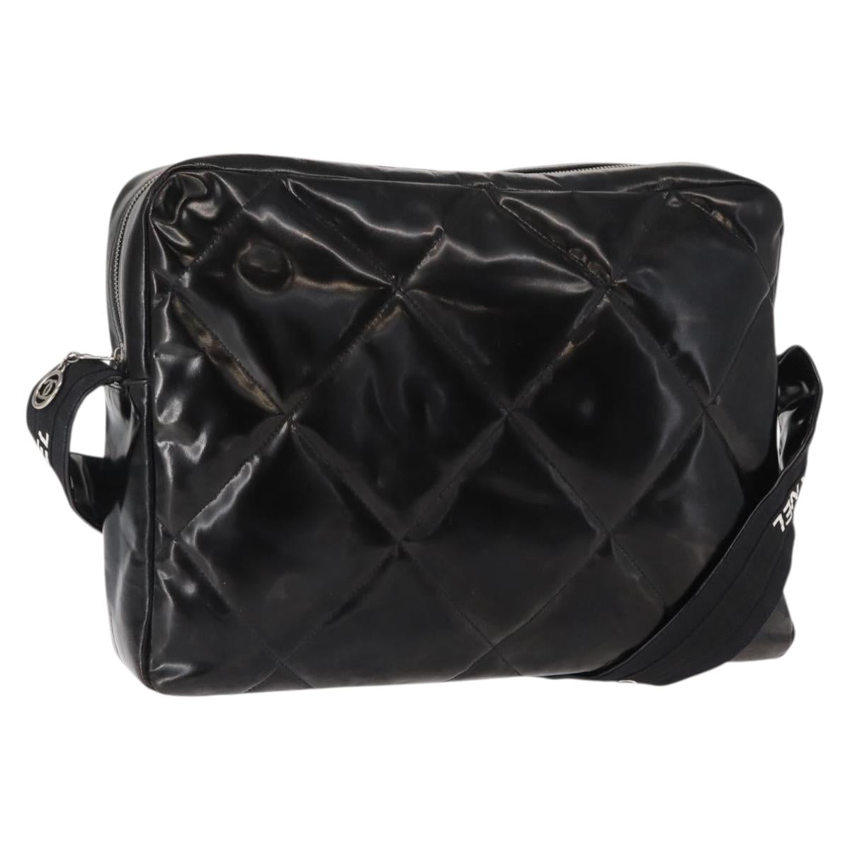 CHANEL Matelasse Shoulder Bag Enamel Black Silver CC Auth bs31793