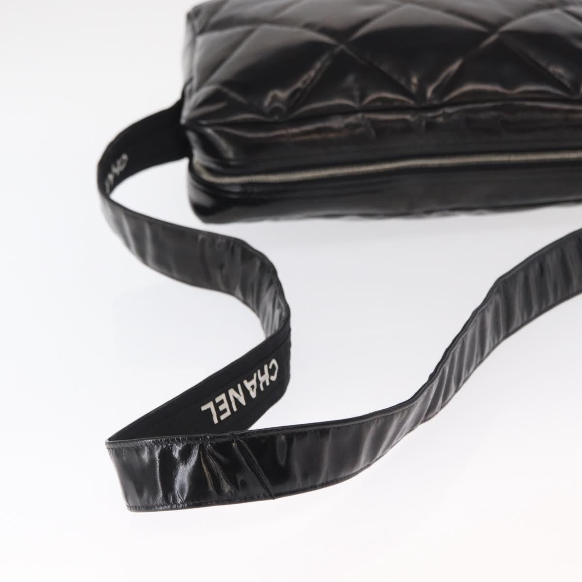 CHANEL Matelasse Shoulder Bag Enamel Black Silver CC Auth bs31793