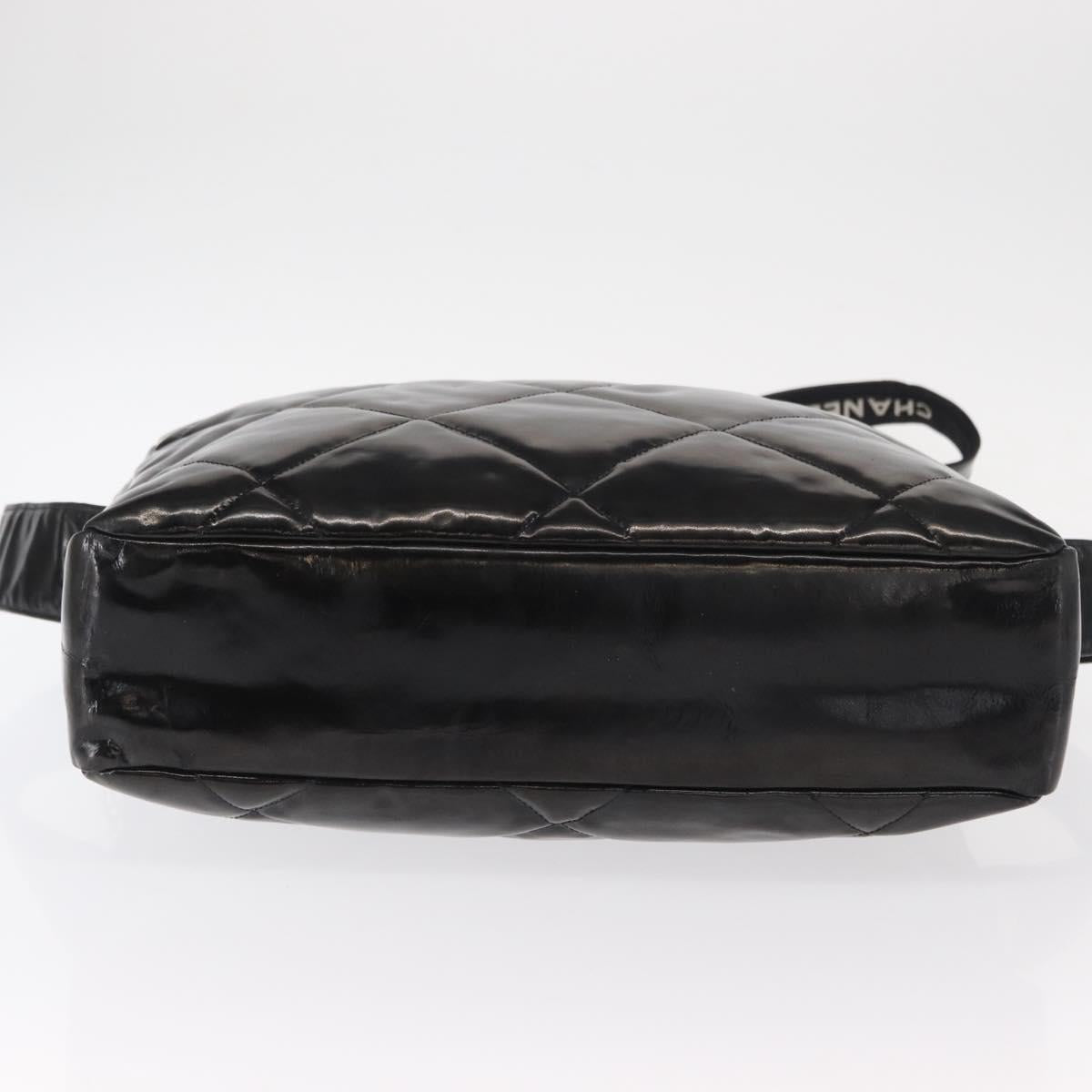 CHANEL Matelasse Shoulder Bag Enamel Black Silver CC Auth bs31793