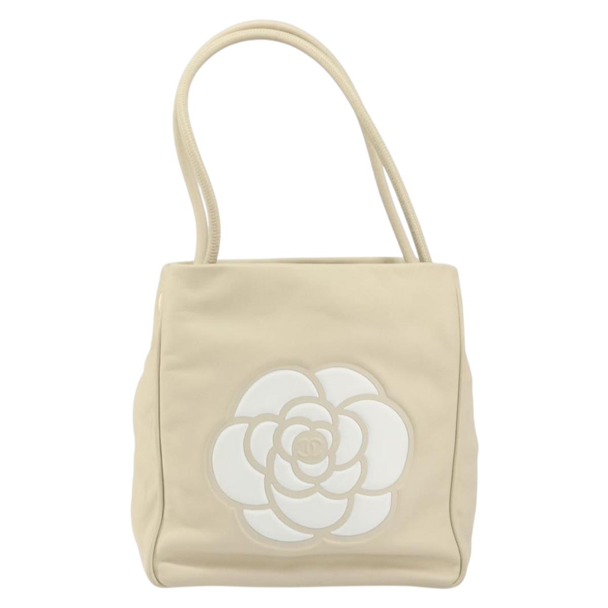 CHANEL Camelia Tote Bag Leather Beige Gold CC Auth bs31794A